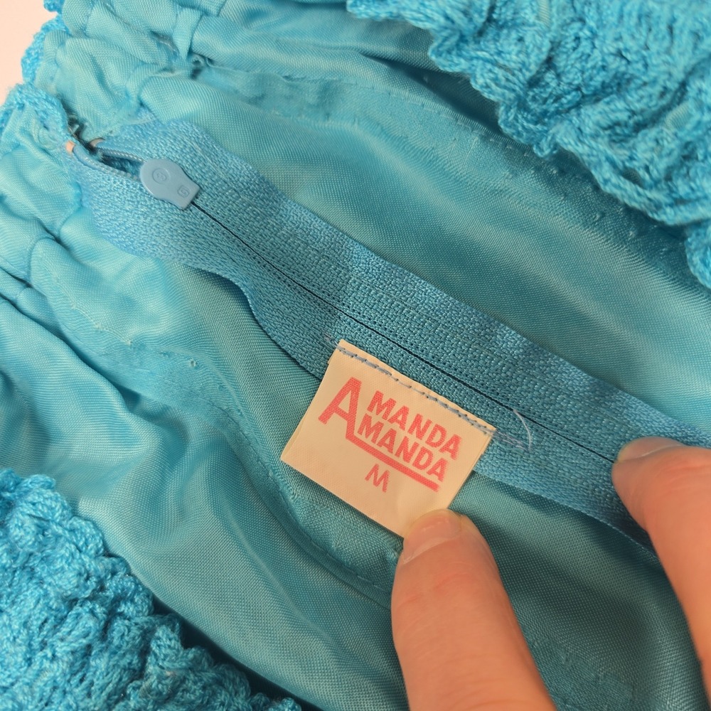 Vintage Amanda & Amanda Crochet Knit Matching‎ Set Top Skirt Blue Size Medium - Picture 6 of 10